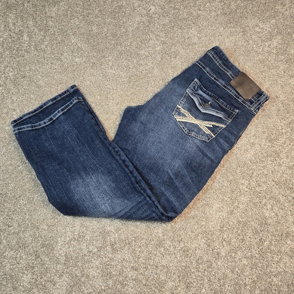 TK Axel‎ Slim Boot Jeans Men's 40x32 Dark Wash Embroidered